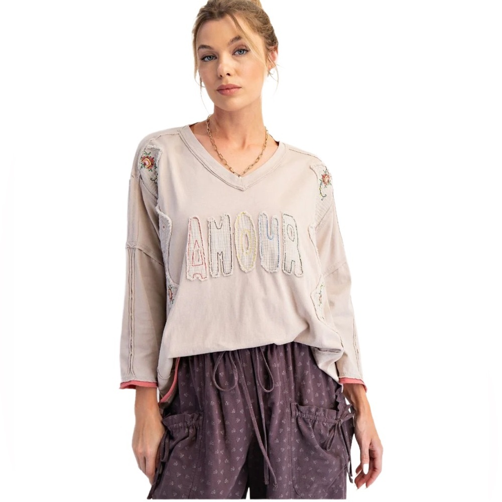 Easel “Amour” Embroidered Patchwork Oversized Boho Tshirt 100% Cotton 🖤